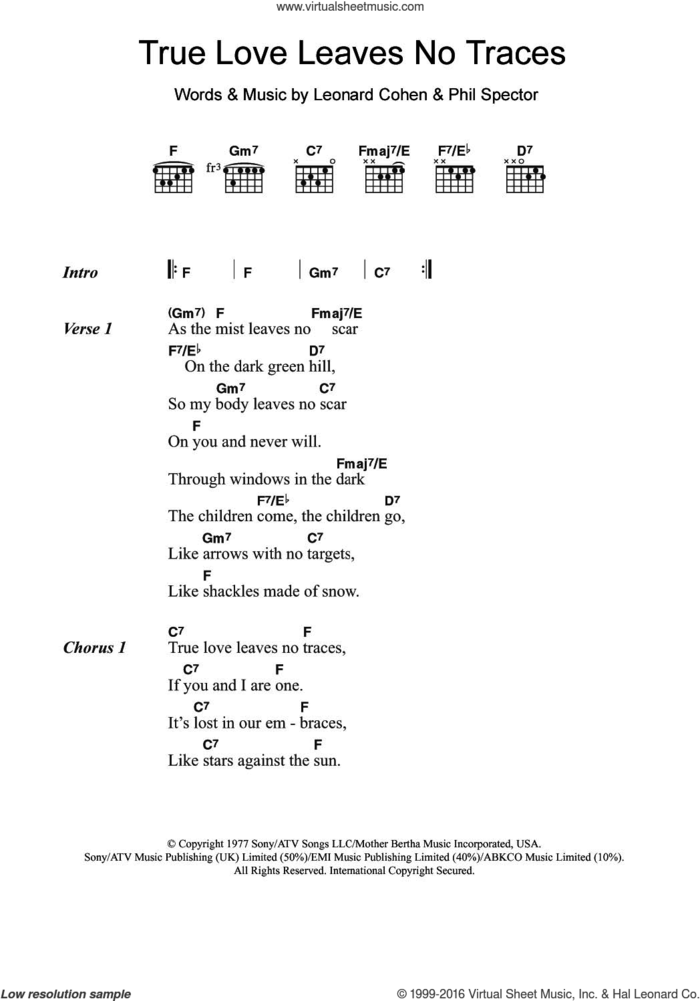 True Love Leaves No Traces sheet music for guitar (chords) by Leonard Cohen and Phil Spector, intermediate skill level