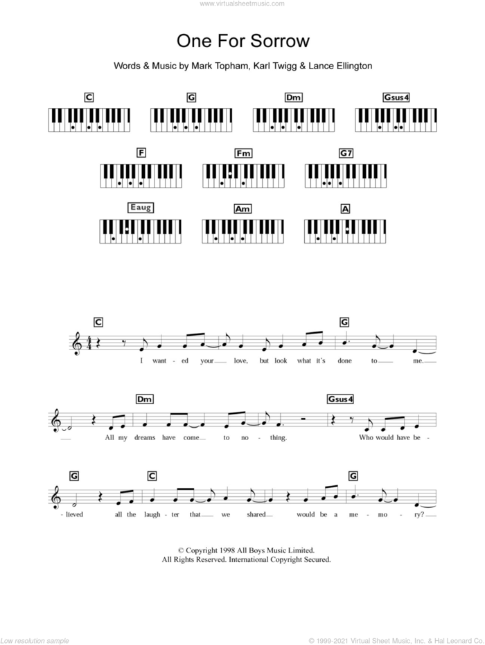 One For Sorrow sheet music for piano solo (chords, lyrics, melody) by Steps, Karl Twigg, Lance Ellington and Mark Topham, intermediate piano (chords, lyrics, melody)