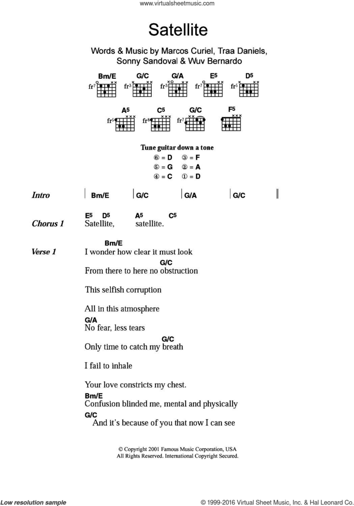 Satellite sheet music for guitar (chords) by P.O.D., Marcos Curiel, Sonny Sandoval, Traa Daniels and Wuv Bernardo, intermediate skill level