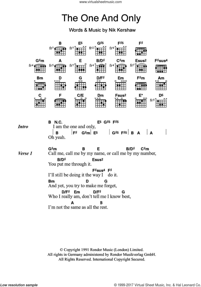 The One And Only sheet music for guitar (chords) by Chesney Hawkes and Nik Kershaw, intermediate skill level