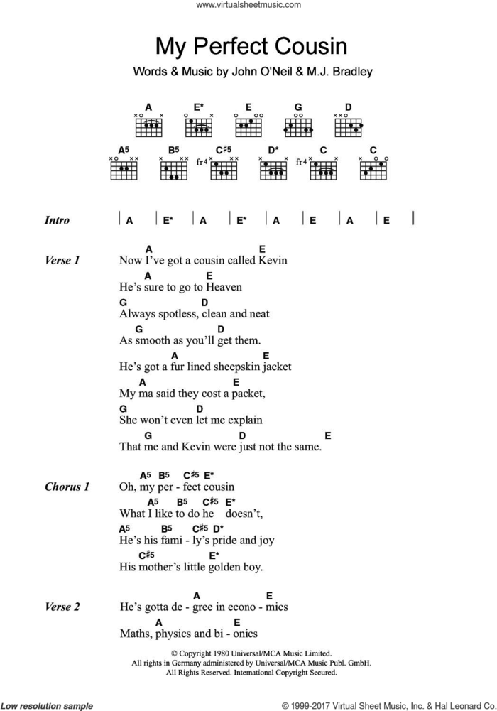 My Perfect Cousin sheet music for guitar (chords) by The Undertones and M.J. Bradley, intermediate skill level