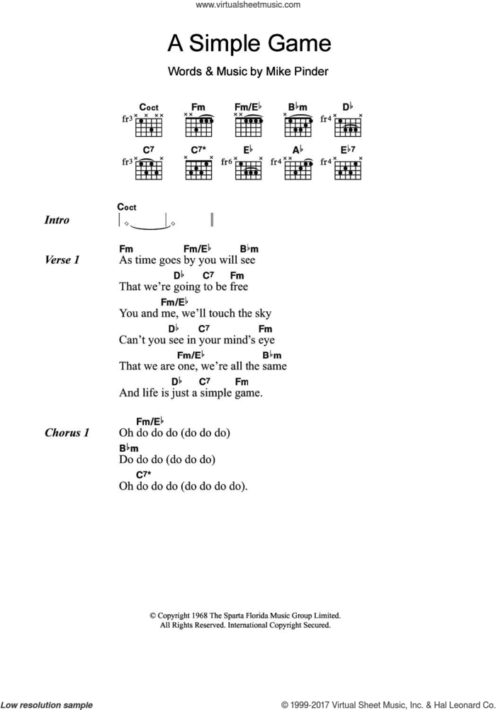 A Simple Game sheet music for guitar (chords) by The Four Tops and Mike Pinder, intermediate skill level