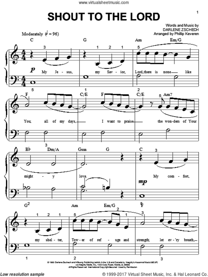 Shout To The Lord (arr. Phillip Keveren) sheet music for piano solo (big note book) by Darlene Zschech, Phillip Keveren and Hillsong, easy piano (big note book)