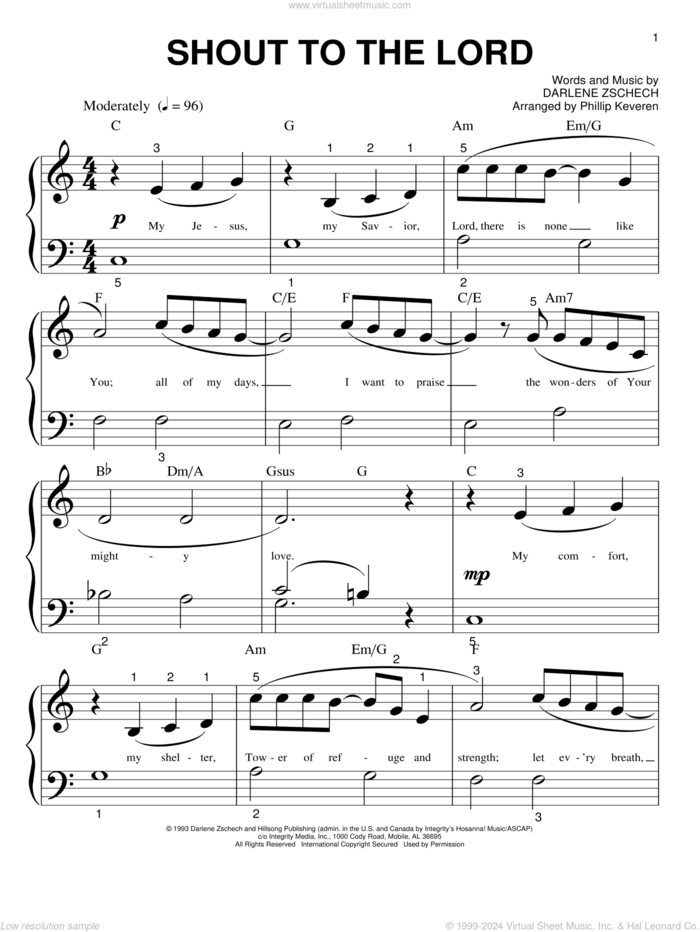 Shout To The Lord (arr. Phillip Keveren) sheet music for piano solo (big note book) by Darlene Zschech, Phillip Keveren and Hillsong, easy piano (big note book)