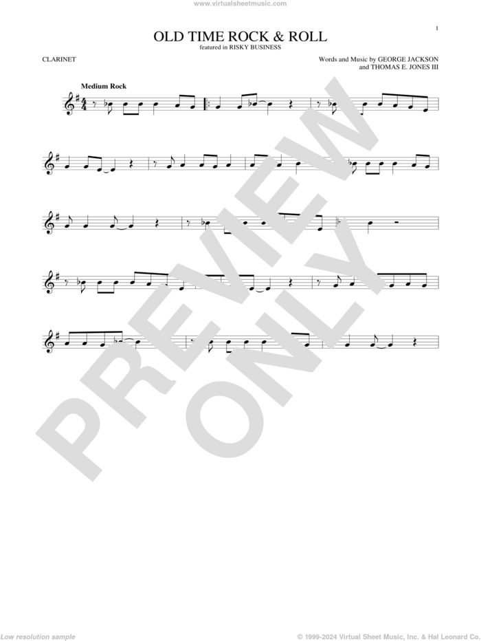 Old Time Rock and Roll sheet music for clarinet solo by Bob Seger, George Jackson and Tom Jones, intermediate skill level