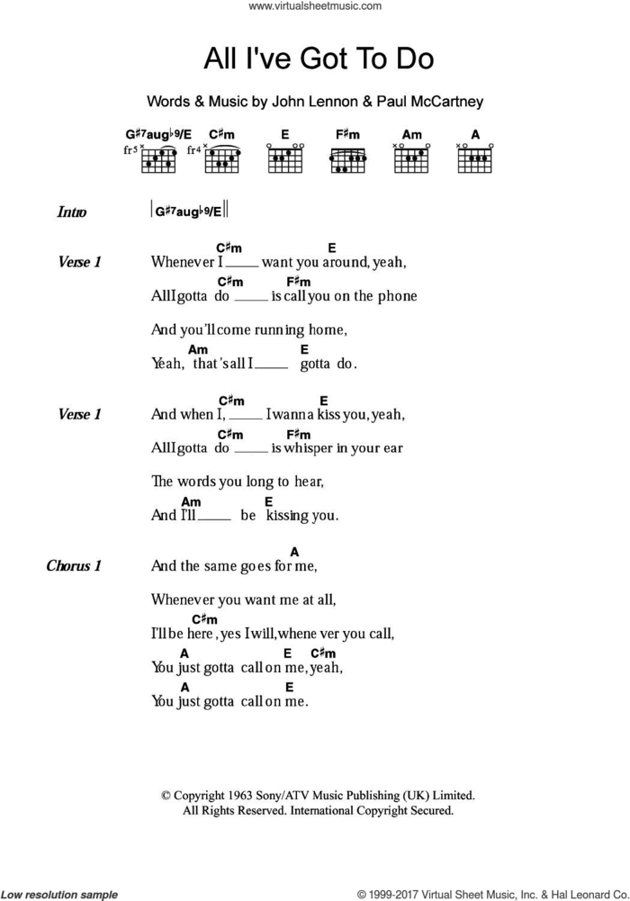 All I've Got To Do sheet music for guitar (chords) by The Beatles, John Lennon and Paul McCartney, intermediate skill level