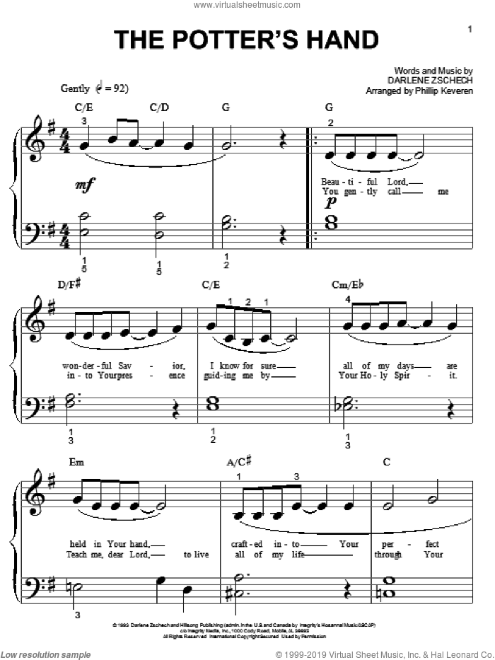 The Potter's Hand (arr. Phillip Keveren) sheet music for piano solo (big note book) by Darlene Zschech and Phillip Keveren, easy piano (big note book)
