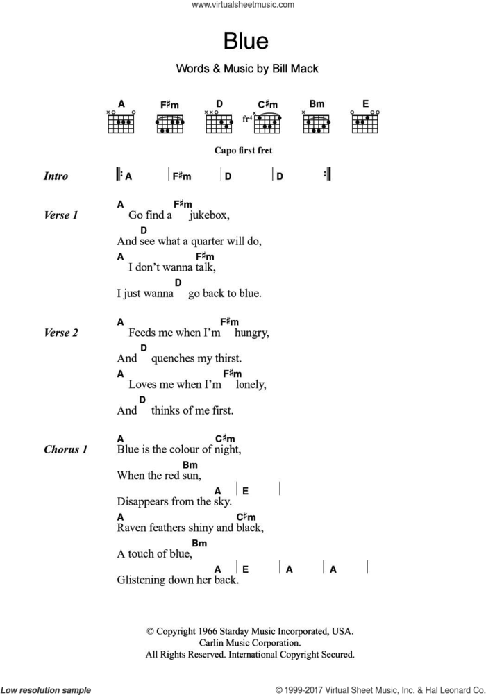 Blue sheet music for guitar (chords) by LeAnn Rimes and Bill Mack, intermediate skill level
