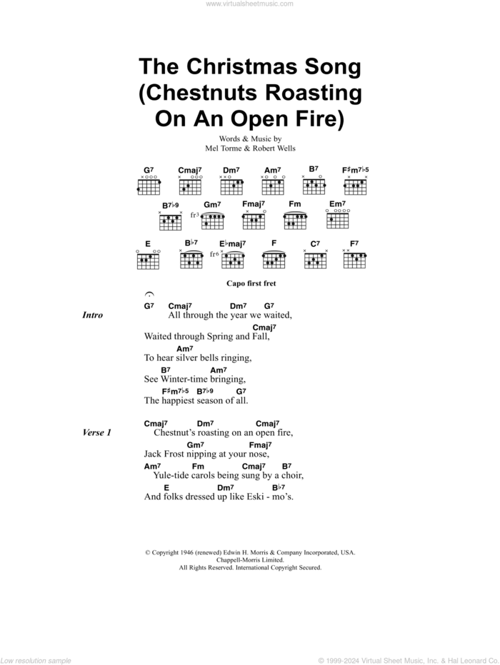 The Christmas Song (Chestnuts Roasting On An Open Fire) sheet music for guitar (chords) by Mel Torme, Mel Torme and Robert Wells, intermediate skill level