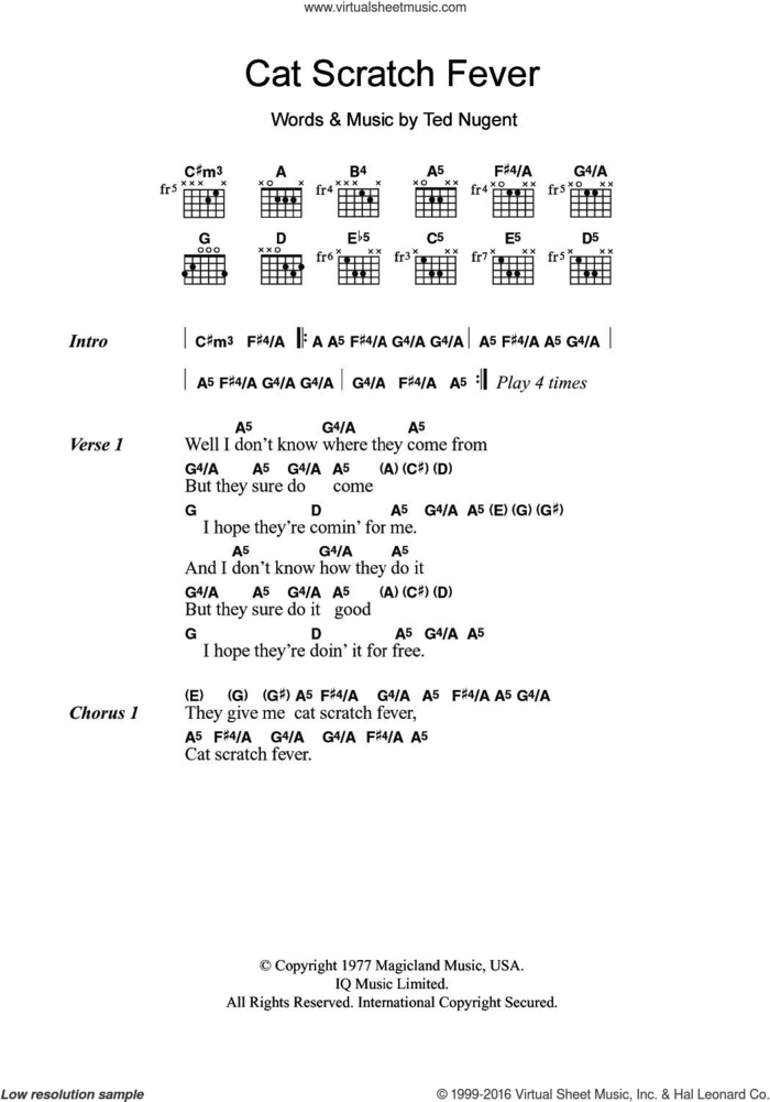 Cat Scratch Fever sheet music for guitar (chords) by Ted Nugent, intermediate skill level