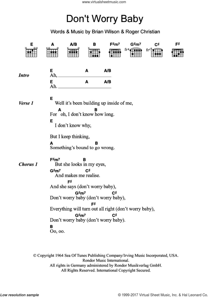 Don't Worry Baby sheet music for guitar (chords) by The Beach Boys, Brian Wilson and Roger Christian, intermediate skill level