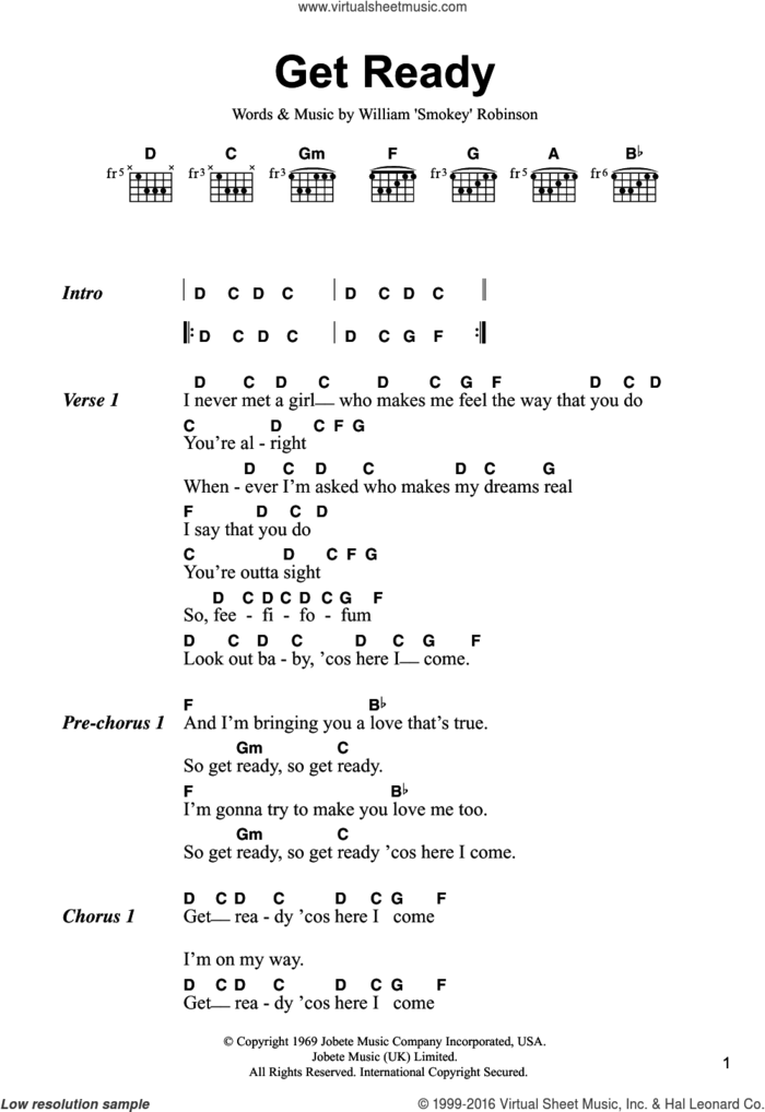 Get Ready sheet music for guitar (chords) by William 'Smokey' Robinson, intermediate skill level