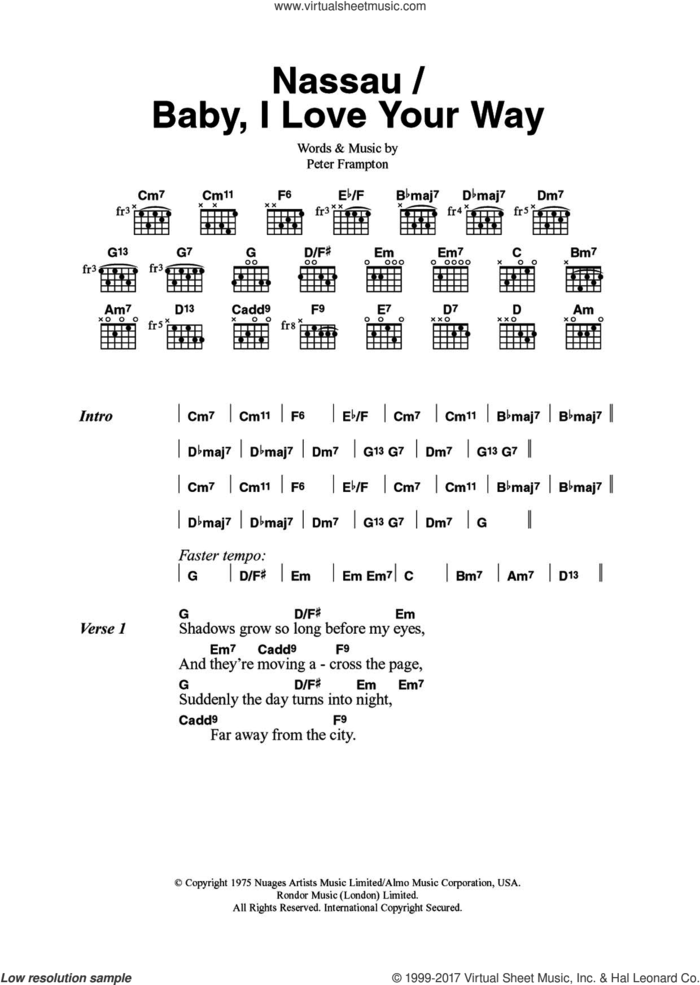 Baby, I Love Your Way sheet music for guitar (chords) by Peter Frampton, intermediate skill level