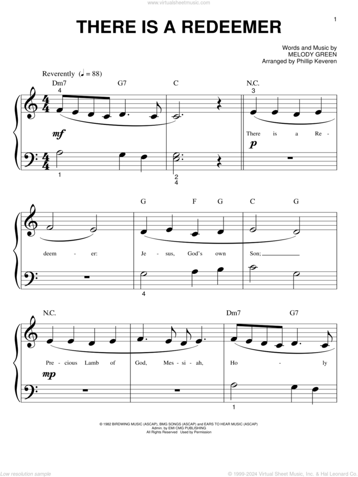 There Is A Redeemer (arr. Phillip Keveren) sheet music for piano solo (big note book) by Keith Green, Phillip Keveren and Melody Green, easy piano (big note book)