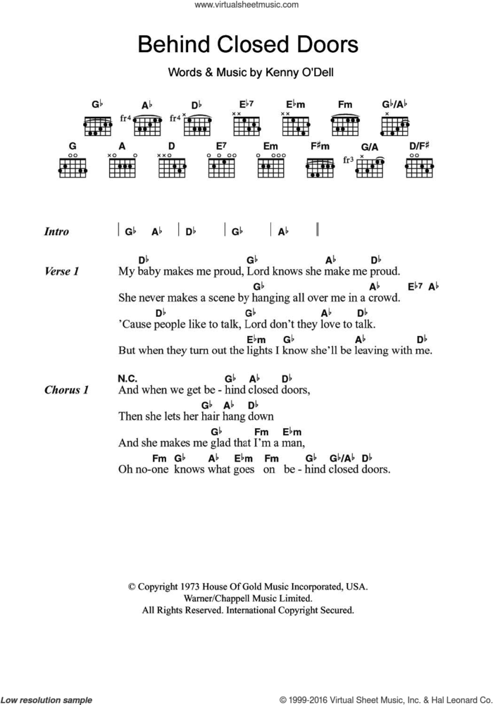 Behind Closed Doors sheet music for guitar (chords) by Charlie Rich, intermediate skill level