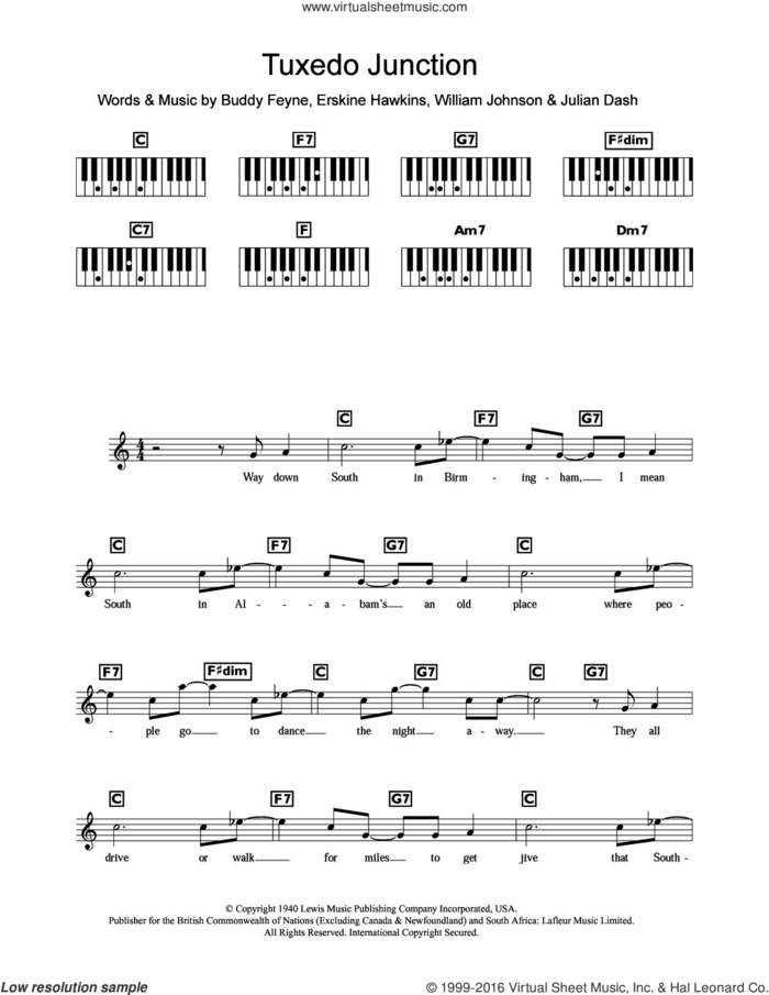 Tuxedo Junction sheet music for piano solo (chords, lyrics, melody) by Glenn Miller, Buddy Feyne, Erskine Hawkins, Julian Dash and William Johnson, intermediate piano (chords, lyrics, melody)