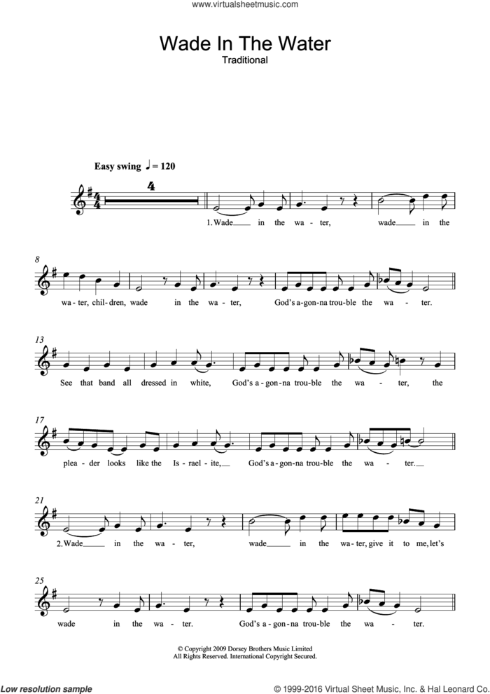 Wade In The Water sheet music for voice and other instruments (fake book), intermediate skill level