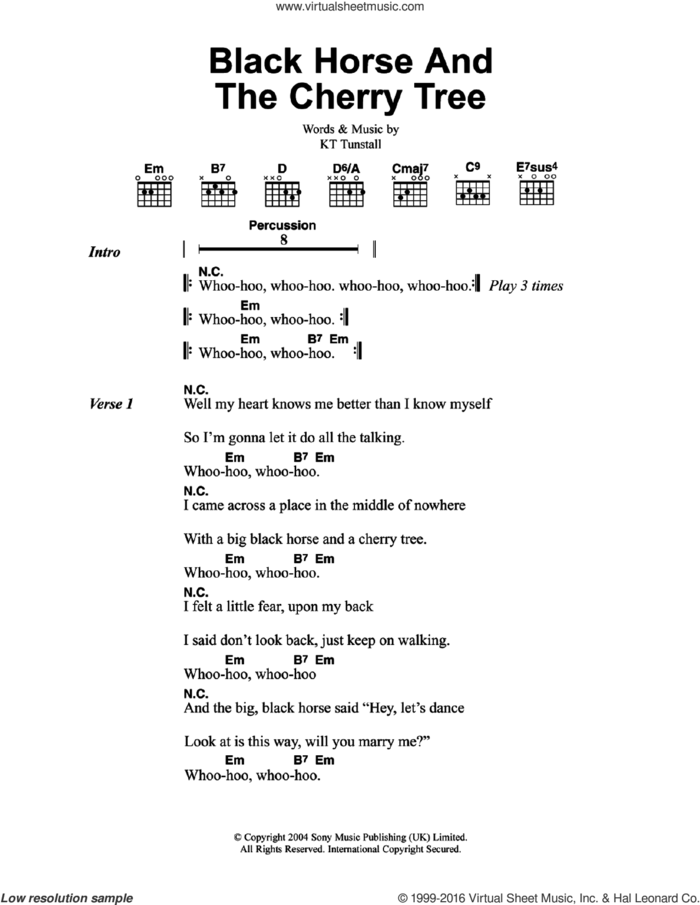 Black Horse And The Cherry Tree sheet music for guitar (chords) by KT Tunstall, intermediate skill level