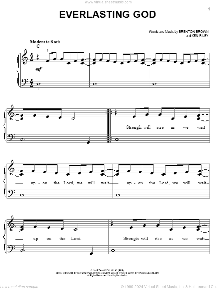 Everlasting God sheet music for piano solo by Chris Tomlin, Lincoln Brewster, Brenton Brown and Ken Riley, easy skill level