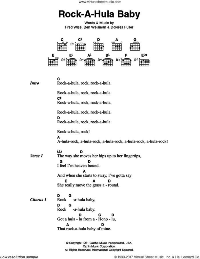 Rock-A-Hula Baby sheet music for guitar (chords) by Elvis Presley, Ben Weisman, Dolores Fuller and Fred Wise, intermediate skill level