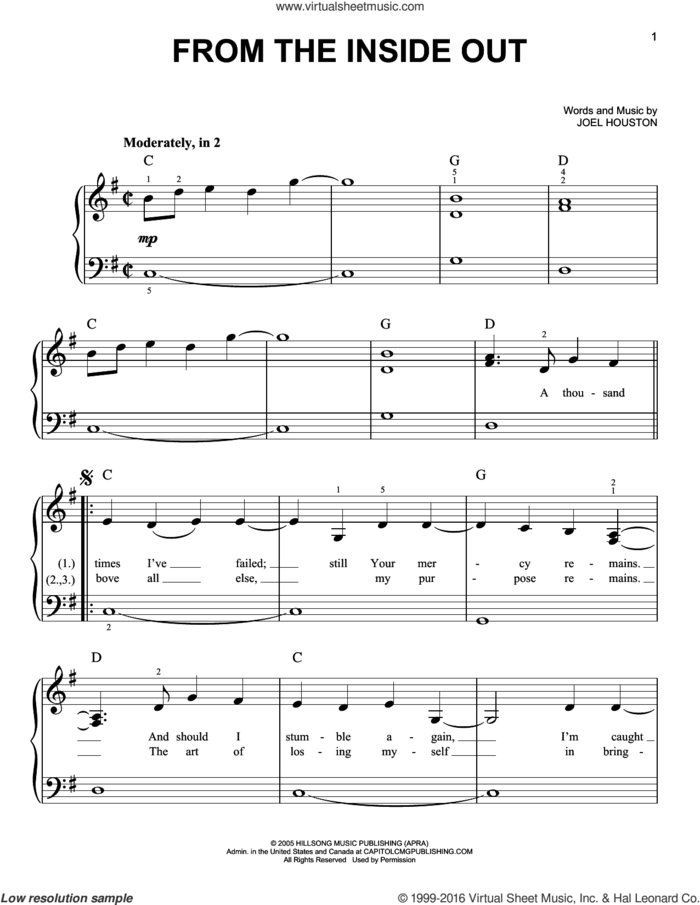 From The Inside Out sheet music for piano solo by Joel Houston and Hillsong United, easy skill level