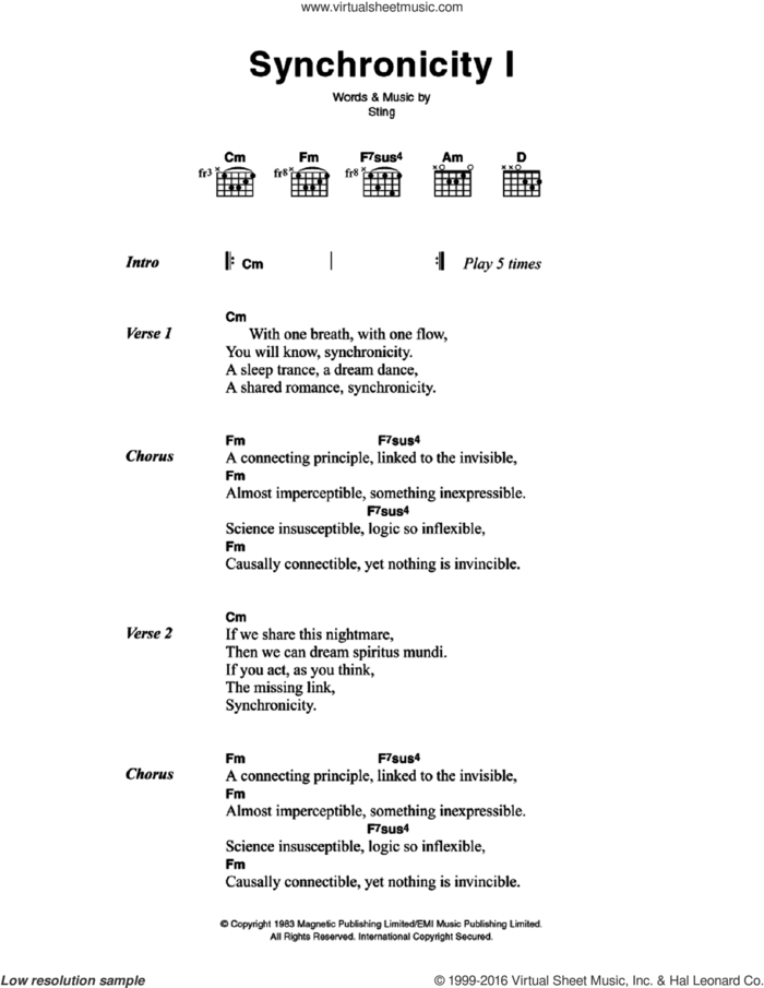 Synchronicity I sheet music for guitar (chords) by The Police and Sting, intermediate skill level