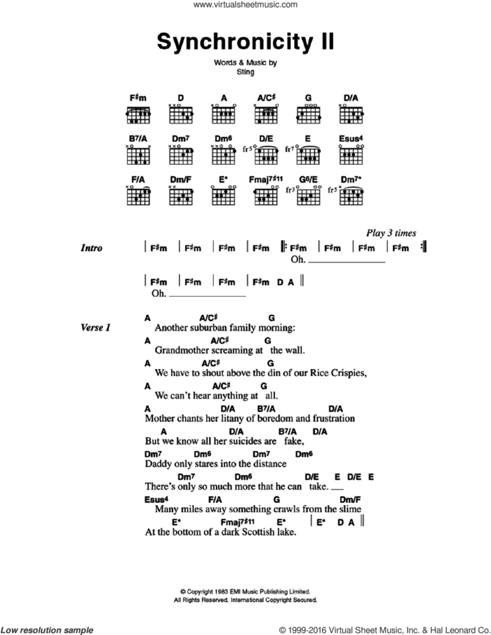 Synchronicity II sheet music for guitar (chords) by The Police and Sting, intermediate skill level