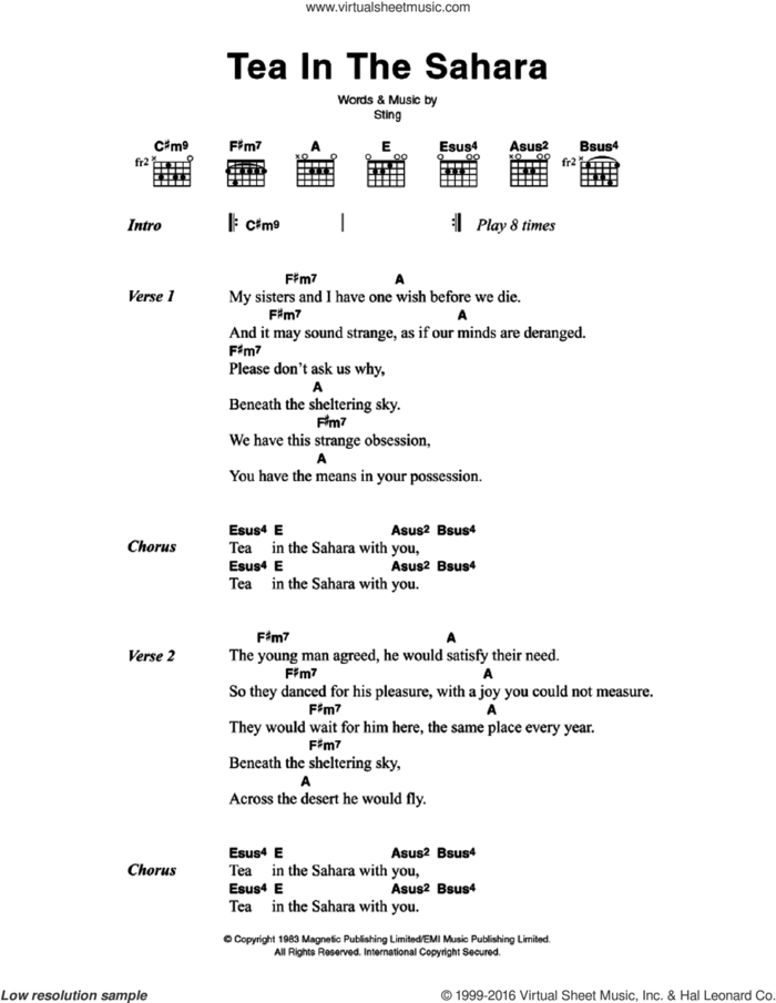 Tea In The Sahara sheet music for guitar (chords) by The Police and Sting, intermediate skill level