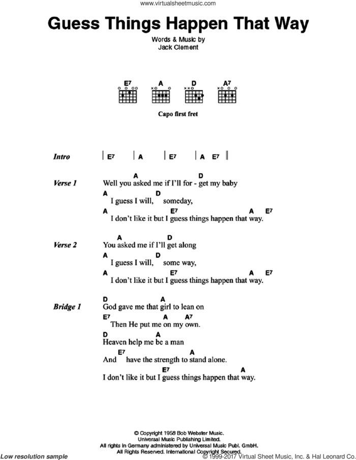 Guess Things Happen That Way sheet music for guitar (chords) by Johnny Cash and Jack Clement, intermediate skill level