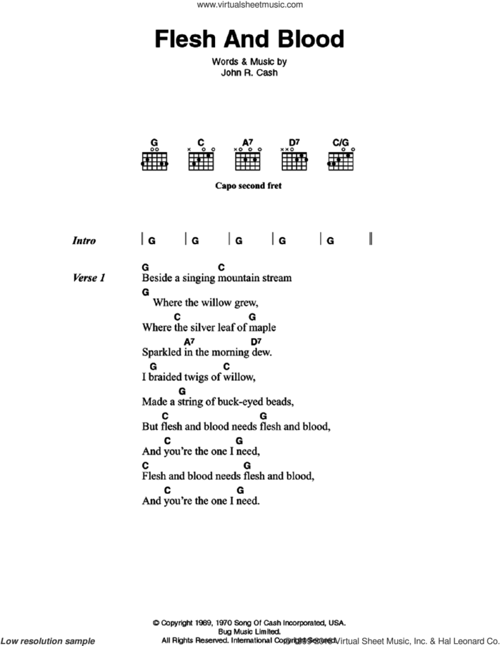 Flesh And Blood sheet music for guitar (chords) by Johnny Cash, intermediate skill level