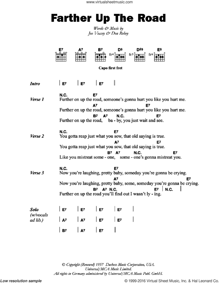 Farther Up The Road sheet music for guitar (chords) by Bobby 'Blue' Bland, Don Robey and Joe Veasey, intermediate skill level
