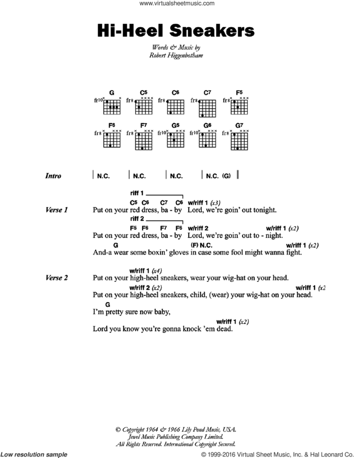 Hi-Heel Sneakers sheet music for guitar (chords) by Tommy Tucker and Robert Higginbotham, intermediate skill level