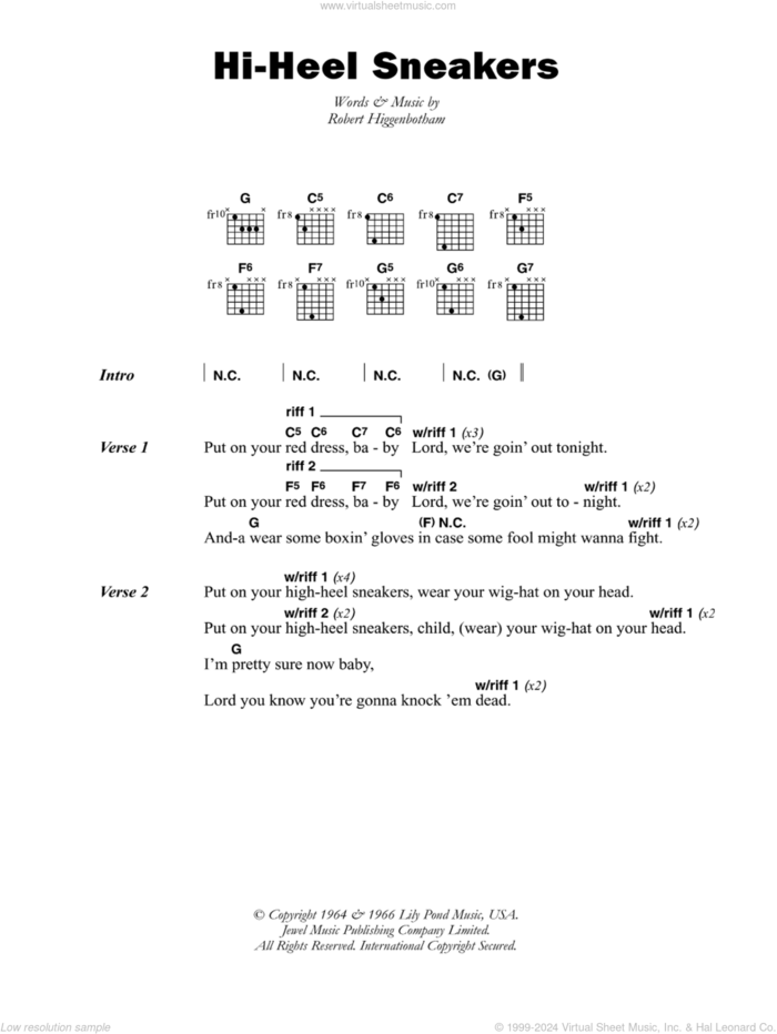 Hi-Heel Sneakers sheet music for guitar (chords) by Tommy Tucker and Robert Higginbotham, intermediate skill level