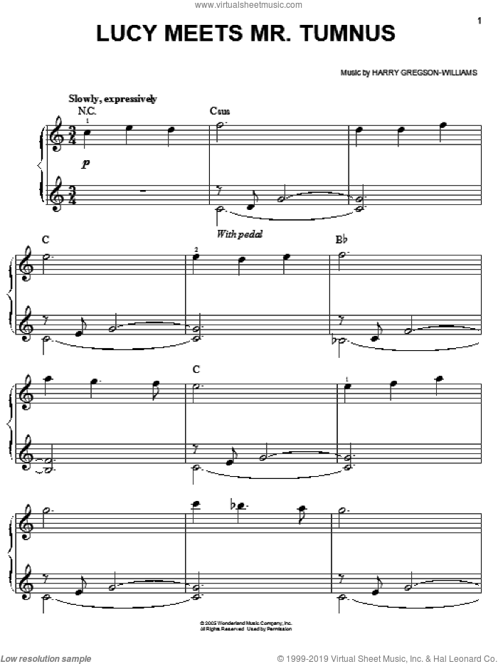 Lucy Meets Mr. Tumnus, (easy) sheet music for piano solo by Harry Gregson-Williams and The Chronicles of Narnia: The Lion, The Witch And The Wardrobe (, easy skill level