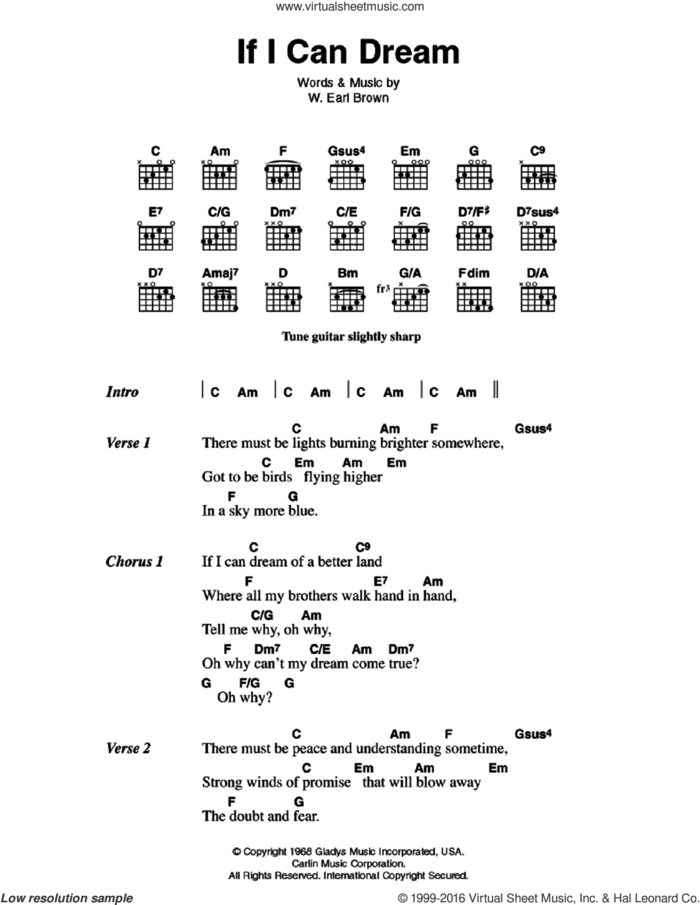 If I Can Dream sheet music for guitar (chords) by Elvis Presley and W. Earl Brown, intermediate skill level