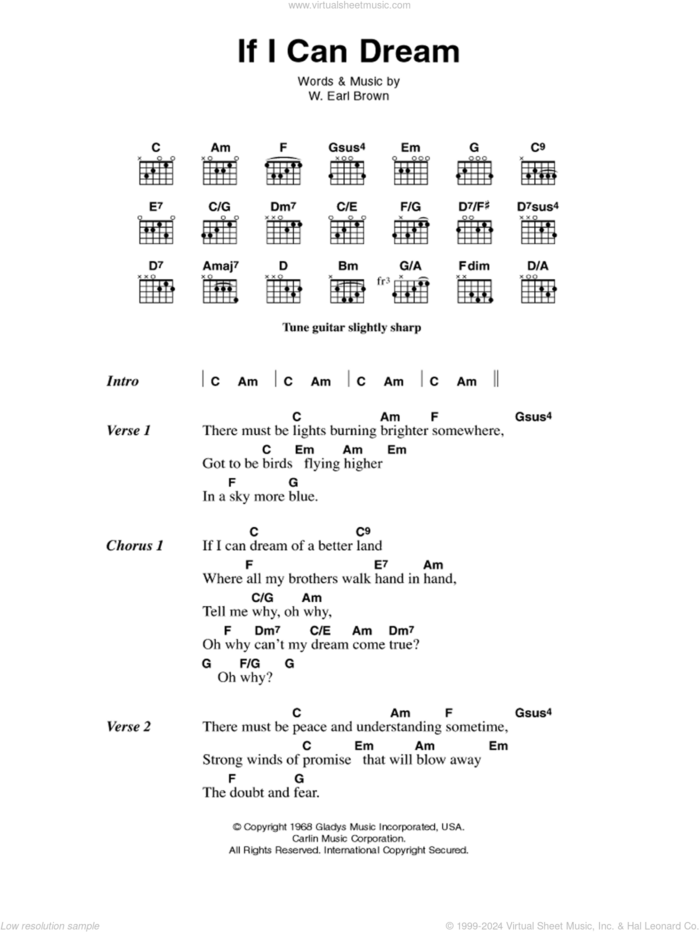 If I Can Dream sheet music for guitar (chords) by Elvis Presley and W. Earl Brown, intermediate skill level