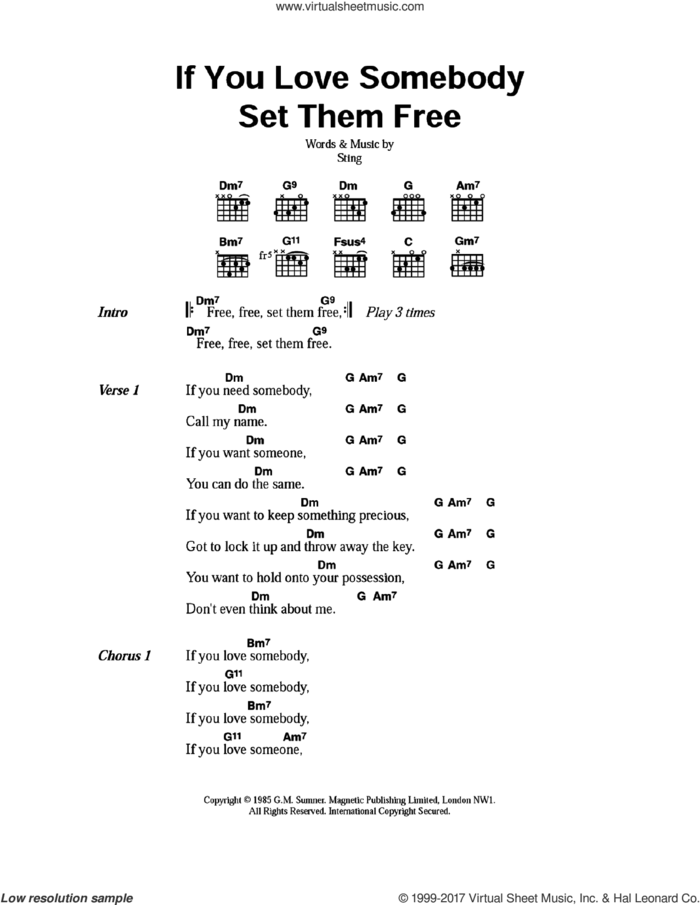 If You Love Somebody Set Them Free sheet music for guitar (chords) by Sting, intermediate skill level