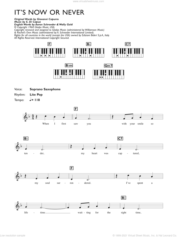 It's Now Or Never sheet music for piano solo (chords, lyrics, melody) by Elvis Presley, Aaron Schroeder, Eduardo Di Capua and Wally Gold, intermediate piano (chords, lyrics, melody)