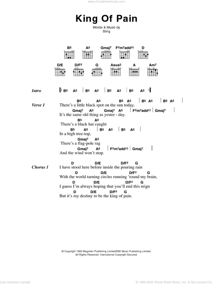 King Of Pain sheet music for guitar (chords) by The Police and Sting, intermediate skill level