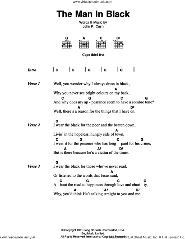The Man In Black sheet music for guitar (chords) by Johnny Cash, intermediate skill level