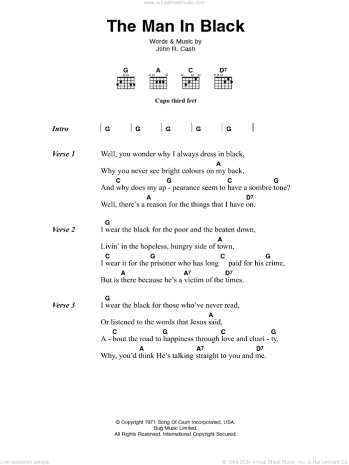 The Man In Black sheet music for guitar (chords) by Johnny Cash, intermediate skill level