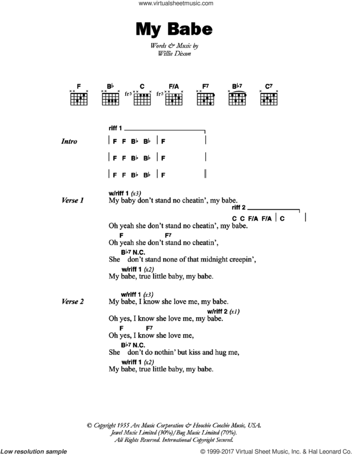 My Babe sheet music for guitar (chords) by Little Walter and Willie Dixon, intermediate skill level
