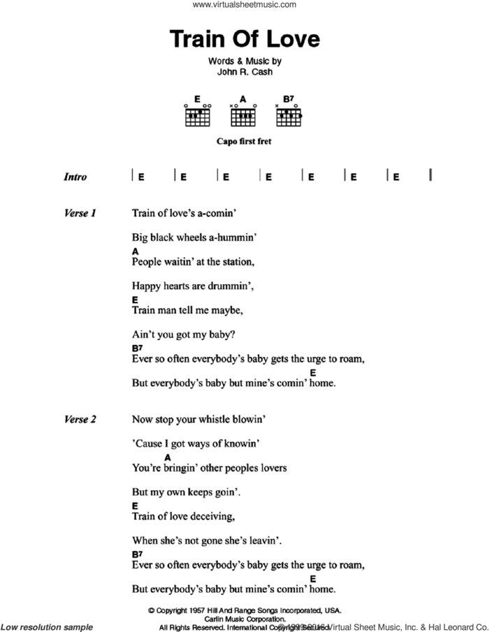 Train Of Love sheet music for guitar (chords) by Johnny Cash, intermediate skill level