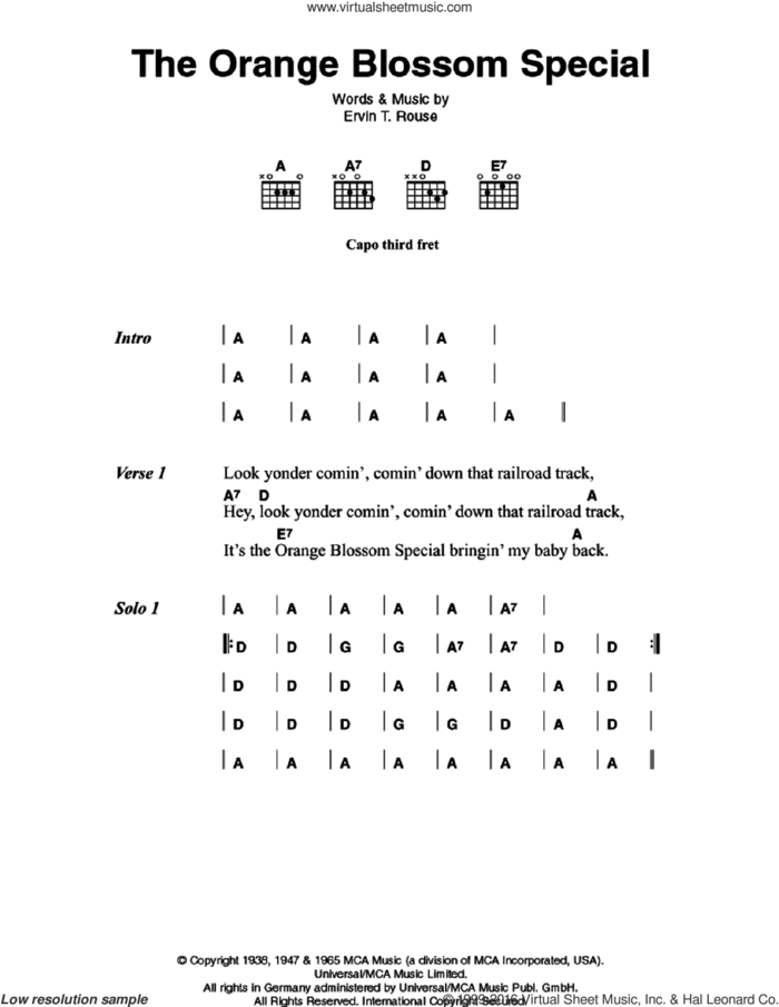 The Orange Blossom Special sheet music for guitar (chords) by Johnny Cash and Ervin T. Rouse, intermediate skill level