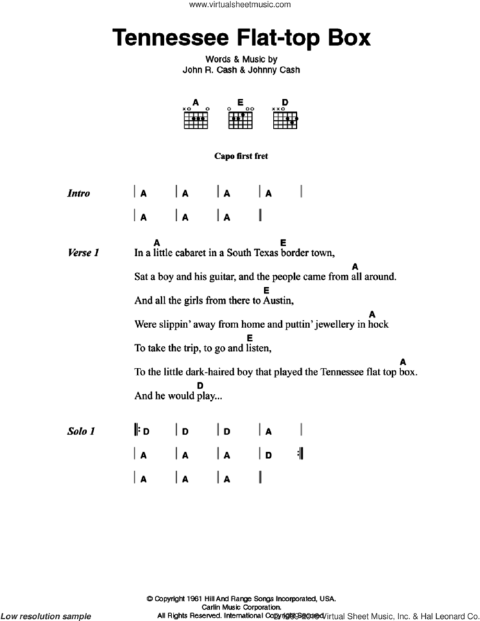 Tennessee Flat-top Box sheet music for guitar (chords) by Johnny Cash, intermediate skill level