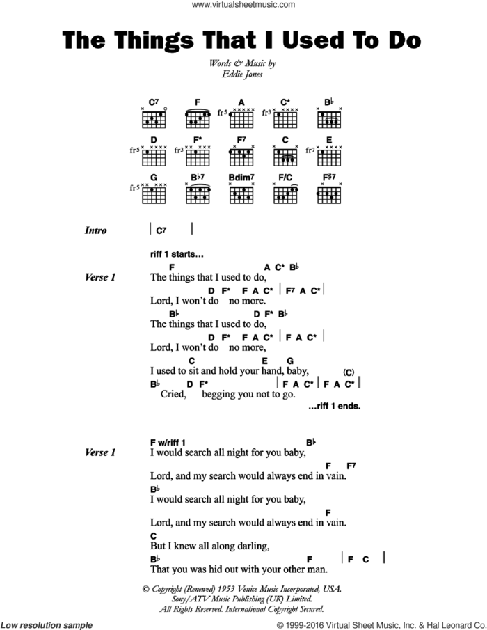 The Things That I Used To Do sheet music for guitar (chords) by Eddie 'Guitar Slim' Jones and Eddie Jones, intermediate skill level