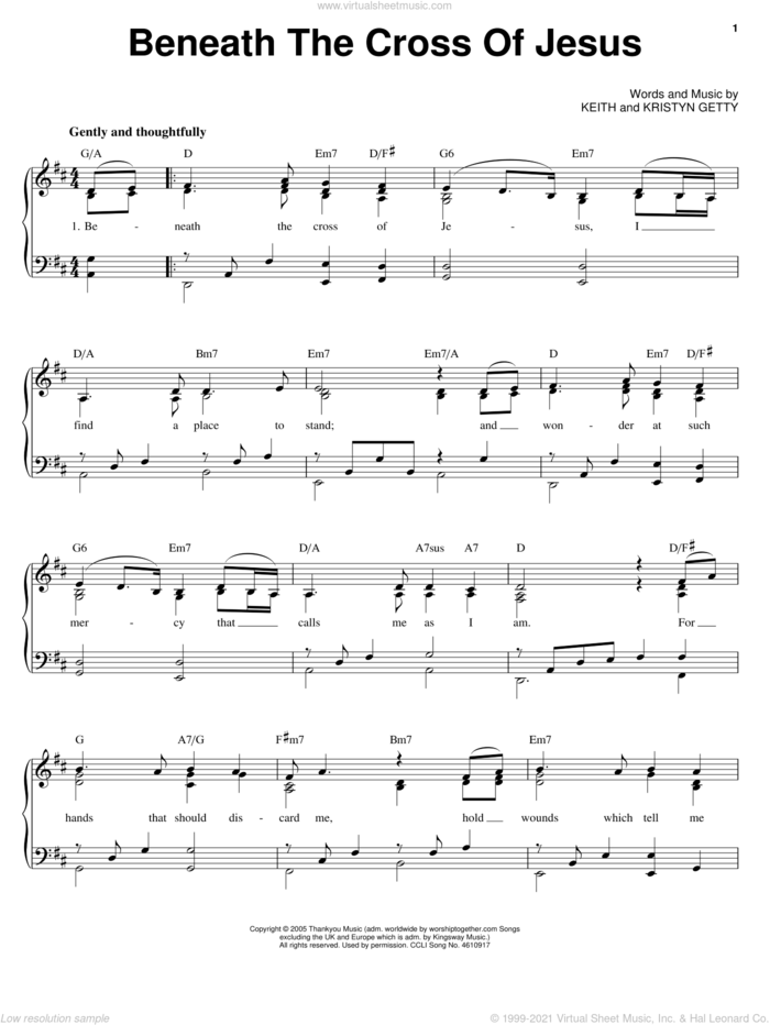 Beneath The Cross sheet music for voice, piano or guitar by Keith Getty and Kristyn Getty, intermediate skill level