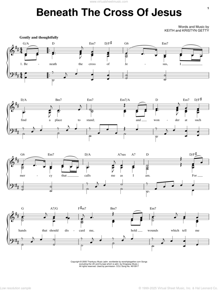 Beneath The Cross sheet music for voice, piano or guitar by Keith Getty and Kristyn Getty, intermediate skill level