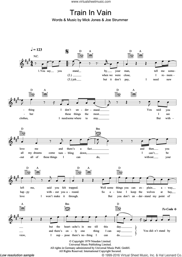 Train In Vain sheet music for voice and other instruments (fake book) by The Clash, Joe Strummer and Mick Jones, intermediate skill level
