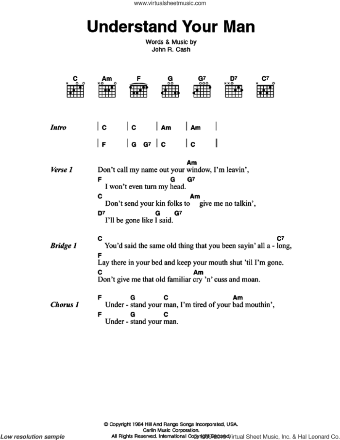 Understand Your Man sheet music for guitar (chords) v2